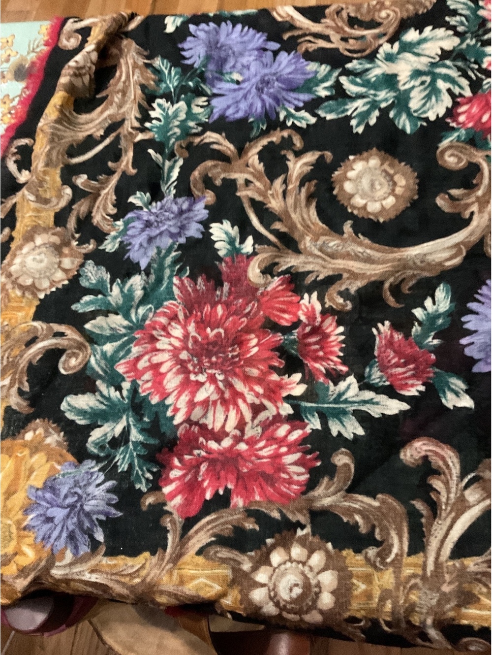 Vintage Floral Wool Italian Scarf